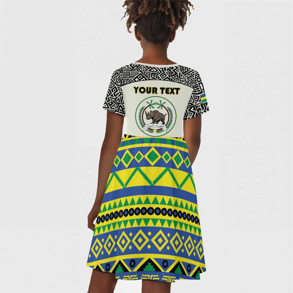 Personalized Sudan Kid Short Sleeve Dress Coat Of Arms 1956-1970 With African Pattern - African Pride