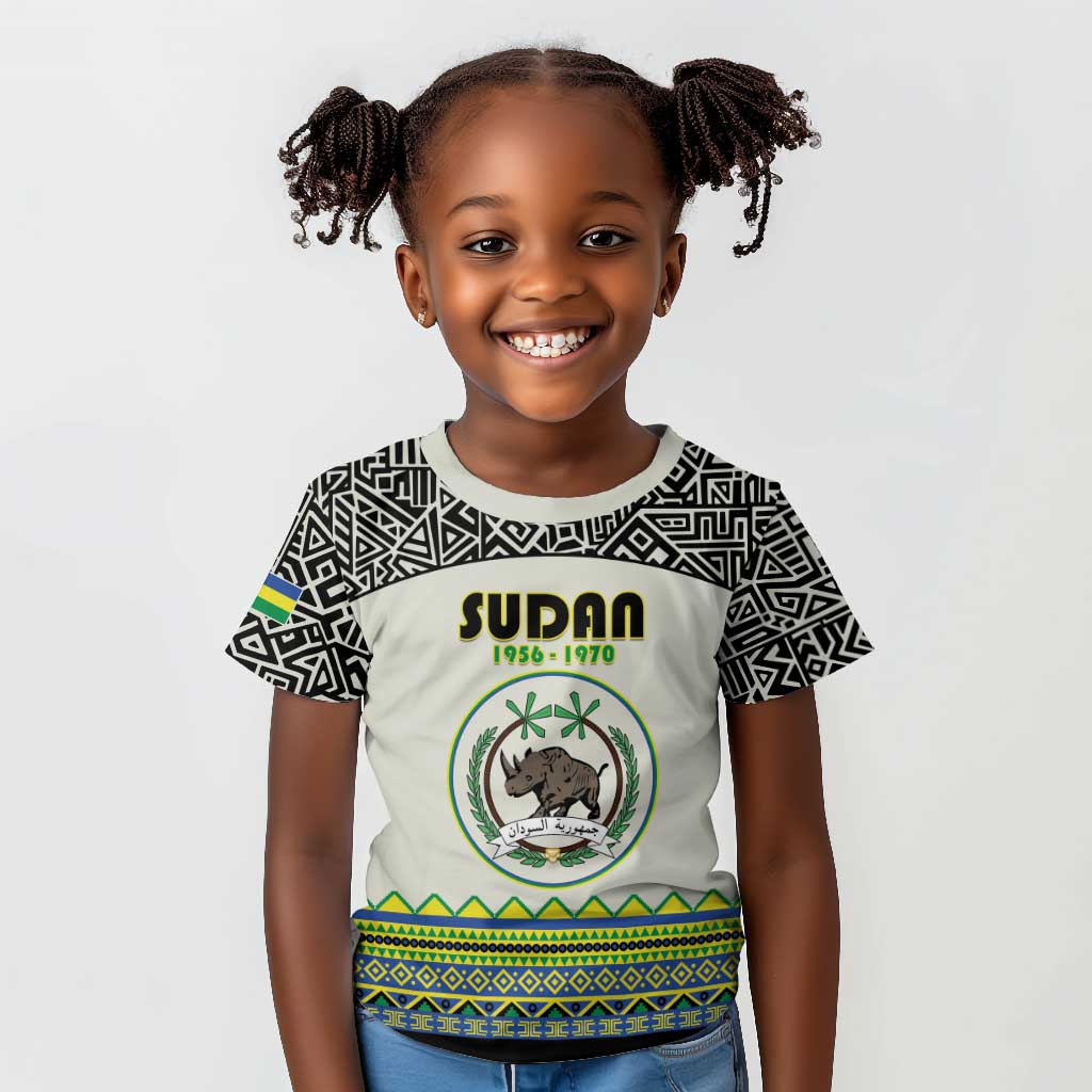 Personalized Sudan Kid T shirt Coat Of Arms 1956-1970 With African Pattern - African Pride