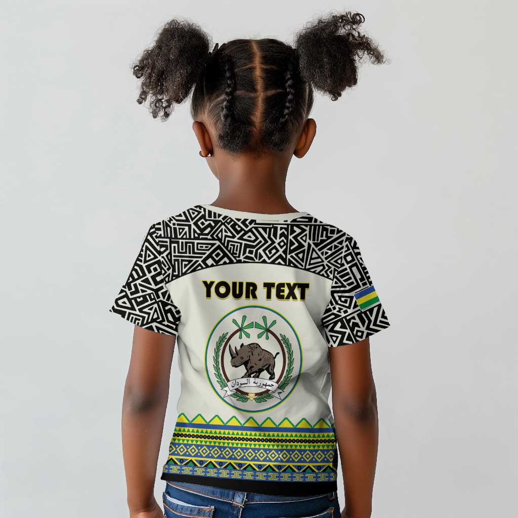 Personalized Sudan Kid T shirt Coat Of Arms 1956-1970 With African Pattern - African Pride