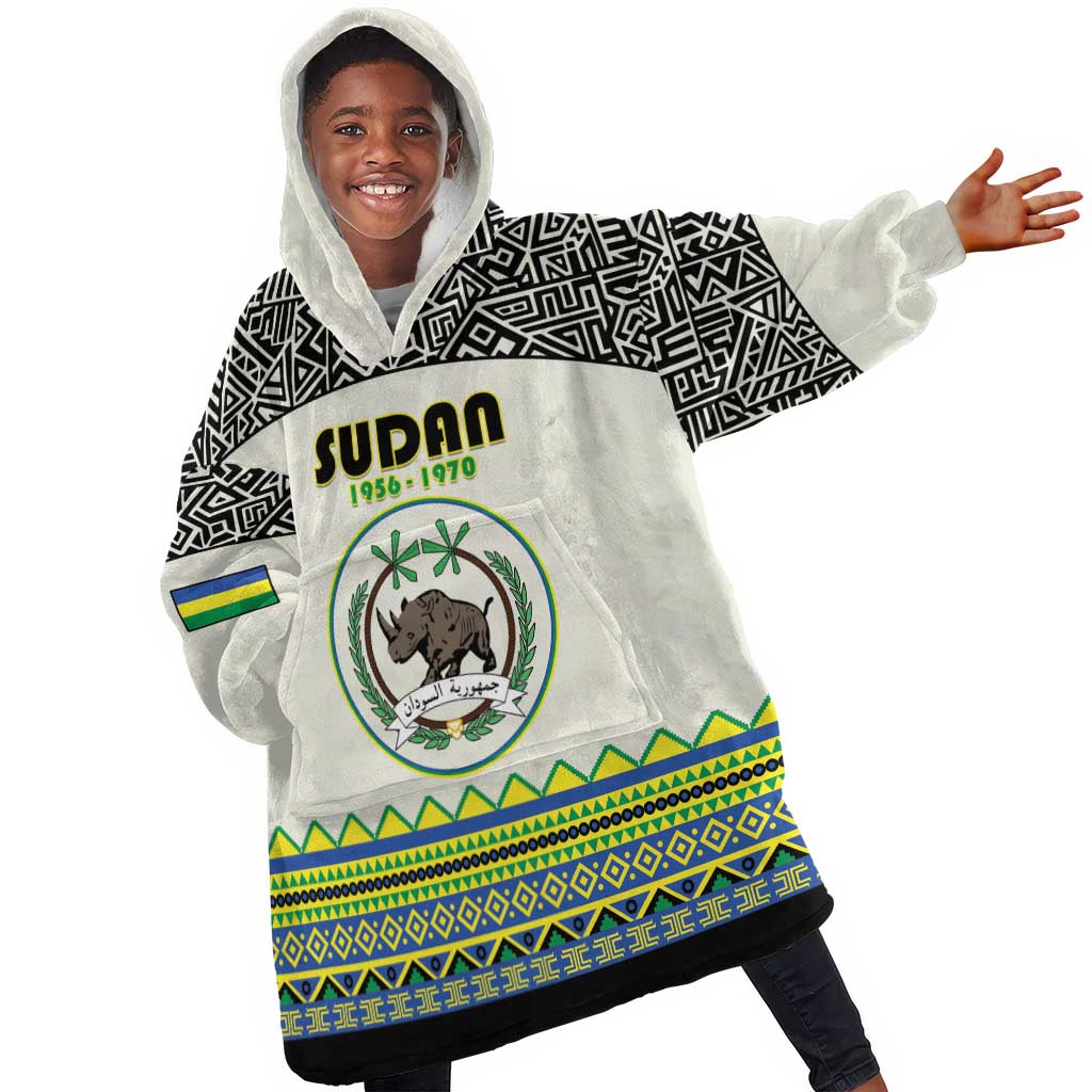 Personalized Sudan Kid Wearable Blanket Hoodie Coat Of Arms 1956-1970 With African Pattern - African Pride