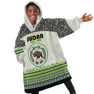 Personalized Sudan Kid Wearable Blanket Hoodie Coat Of Arms 1956-1970 With African Pattern - African Pride