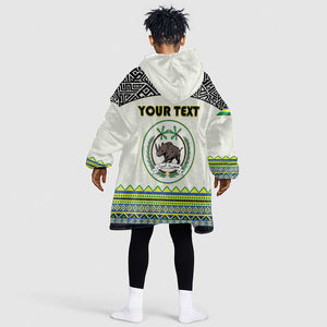 Personalized Sudan Kid Wearable Blanket Hoodie Coat Of Arms 1956-1970 With African Pattern - African Pride