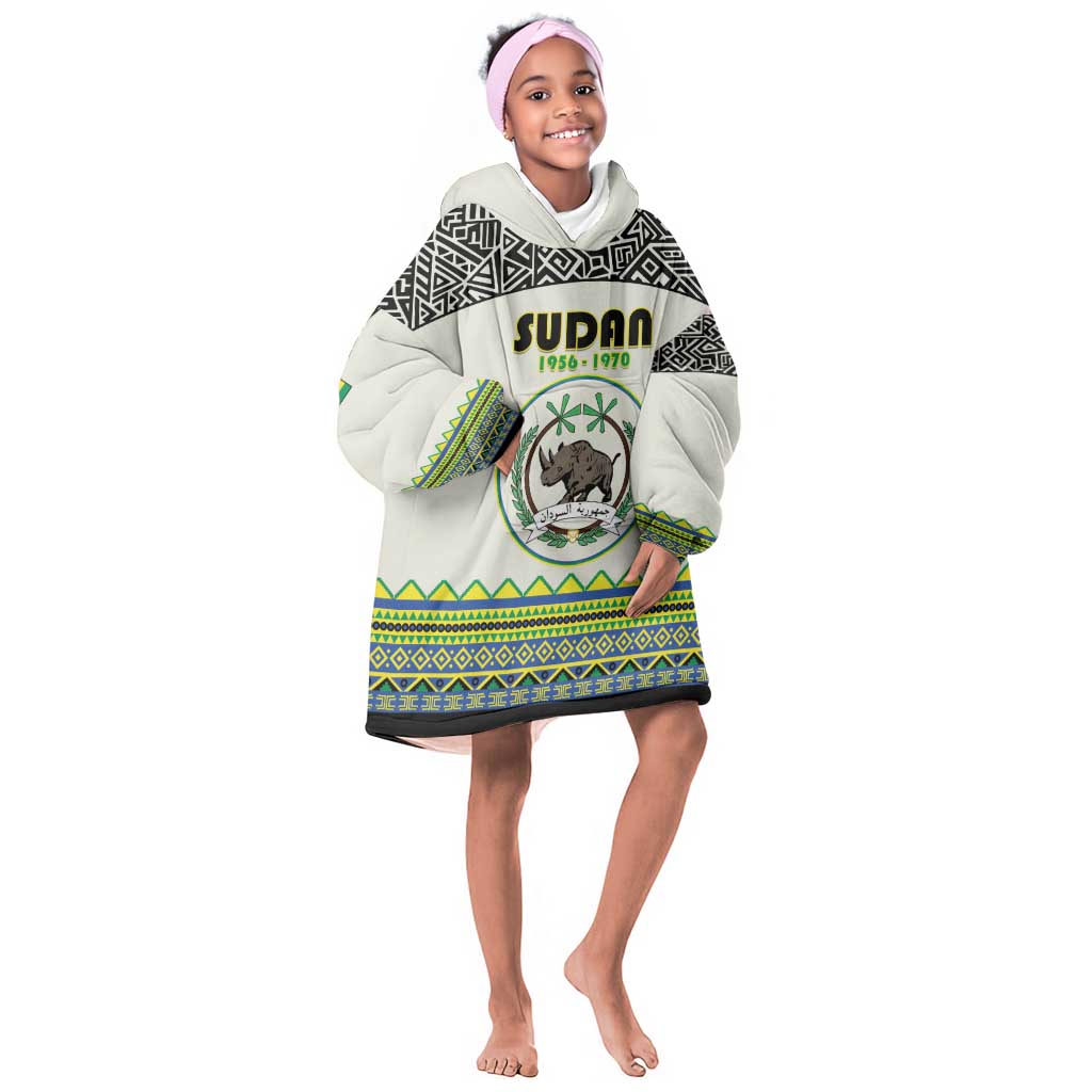 Personalized Sudan Kid Wearable Blanket Hoodie Coat Of Arms 1956-1970 With African Pattern - African Pride