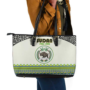 Sudan Leather Tote Bag Coat Of Arms 1956-1970 With African Pattern - African Pride