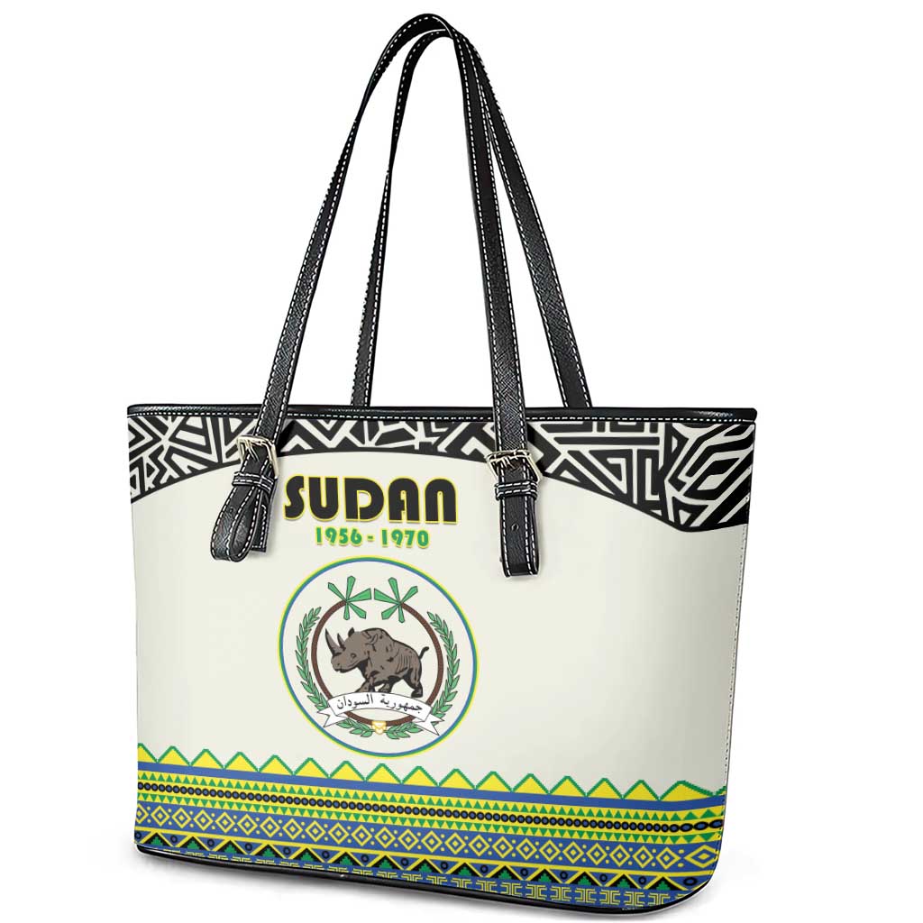 Sudan Leather Tote Bag Coat Of Arms 1956-1970 With African Pattern - African Pride