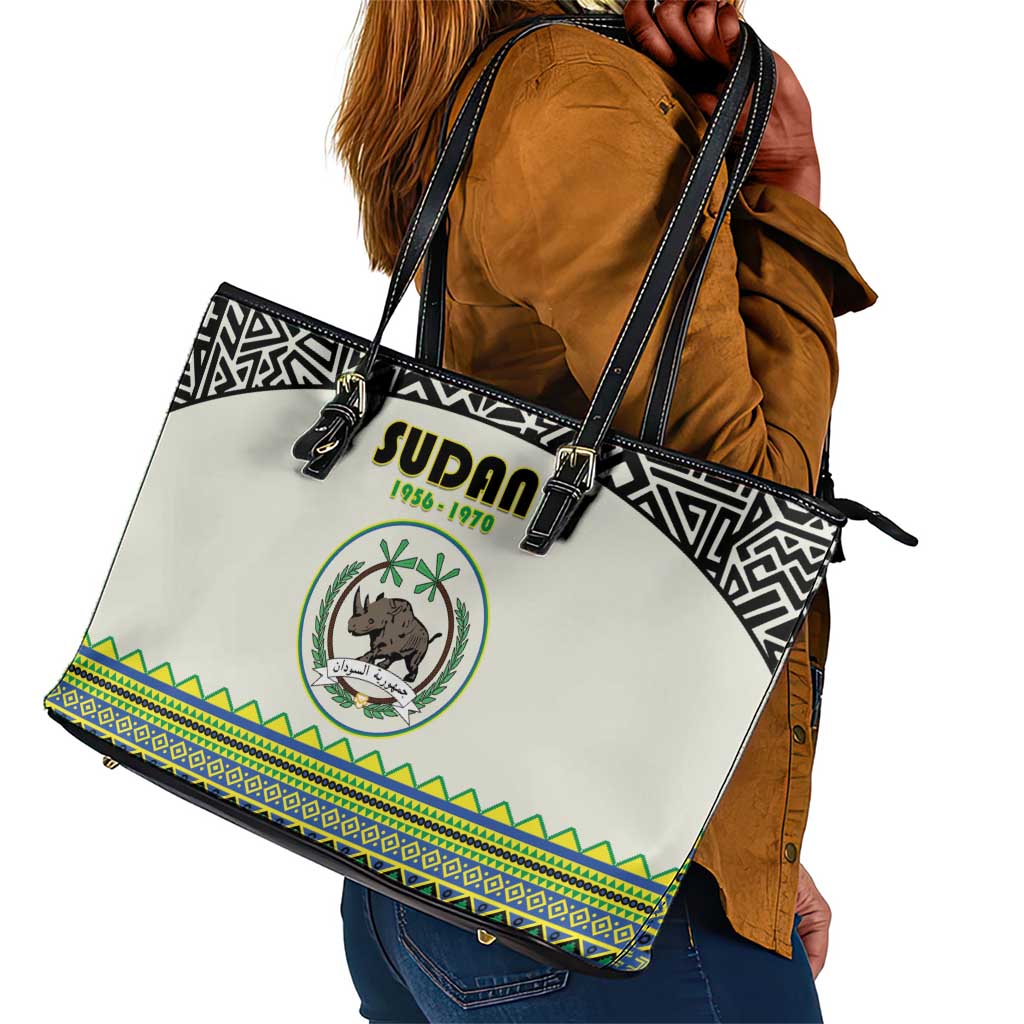 Sudan Leather Tote Bag Coat Of Arms 1956-1970 With African Pattern - African Pride