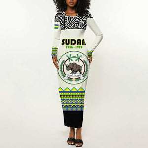 Personalized Sudan Long Sleeve Bodycon Dress Coat Of Arms 1956-1970 With African Pattern - African Pride
