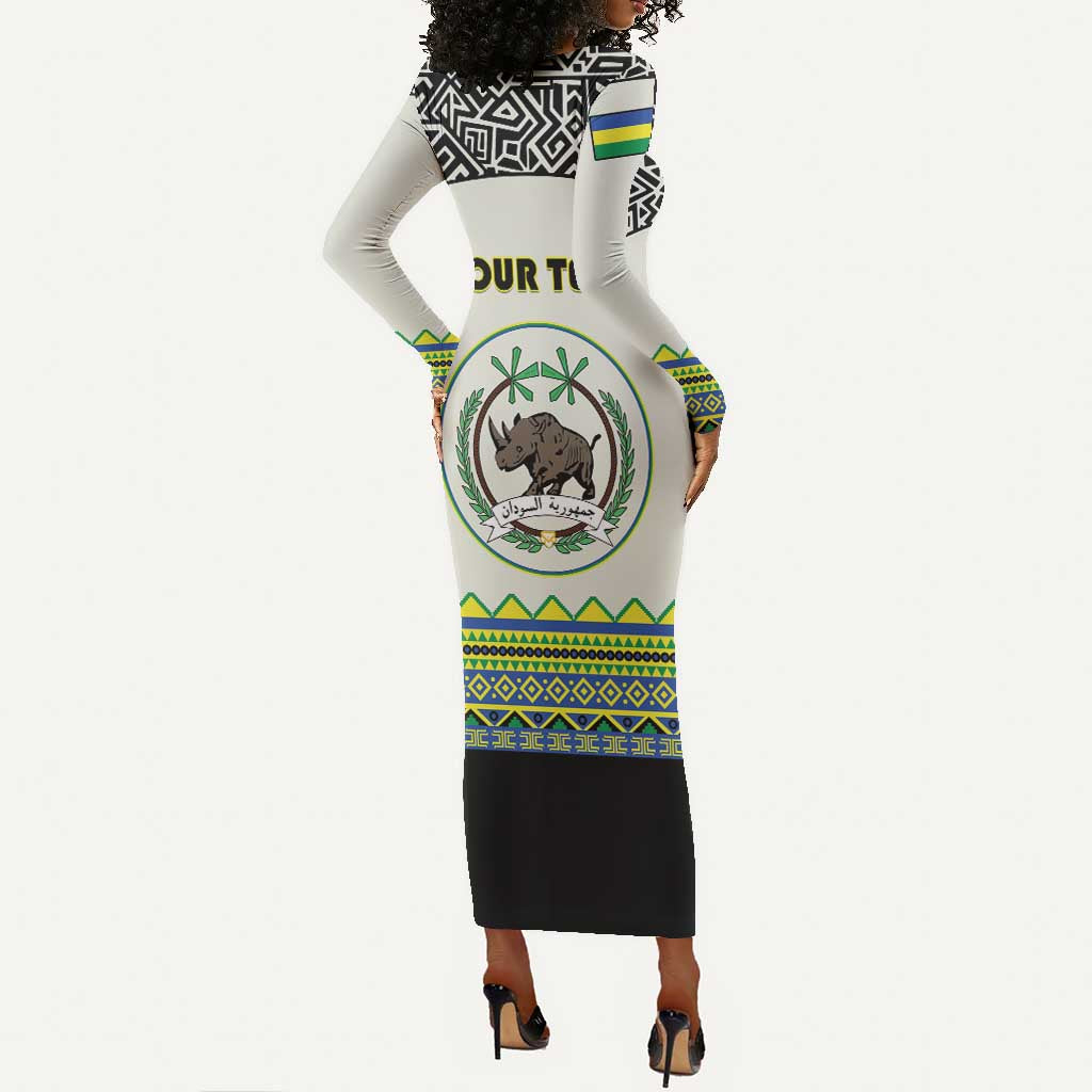 Personalized Sudan Long Sleeve Bodycon Dress Coat Of Arms 1956-1970 With African Pattern - African Pride