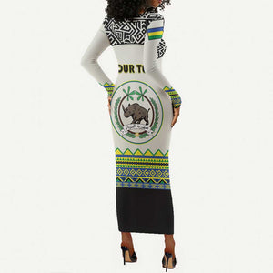 Personalized Sudan Long Sleeve Bodycon Dress Coat Of Arms 1956-1970 With African Pattern - African Pride