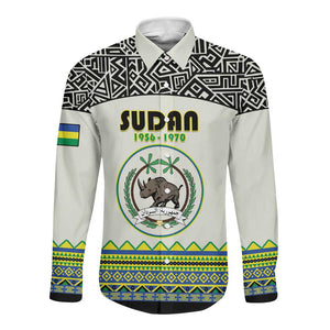 Personalized Sudan Long Sleeve Button Shirt Coat Of Arms 1956-1970 With African Pattern - African Pride