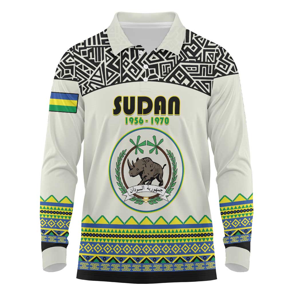 Personalized Sudan Long Sleeve Polo Shirt Coat Of Arms 1956-1970 With African Pattern - African Pride