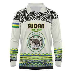 Personalized Sudan Long Sleeve Polo Shirt Coat Of Arms 1956-1970 With African Pattern - African Pride