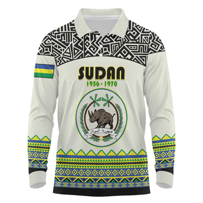 Personalized Sudan Long Sleeve Polo Shirt Coat Of Arms 1956-1970 With African Pattern - African Pride