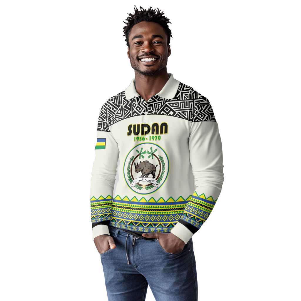 Personalized Sudan Long Sleeve Polo Shirt Coat Of Arms 1956-1970 With African Pattern - African Pride