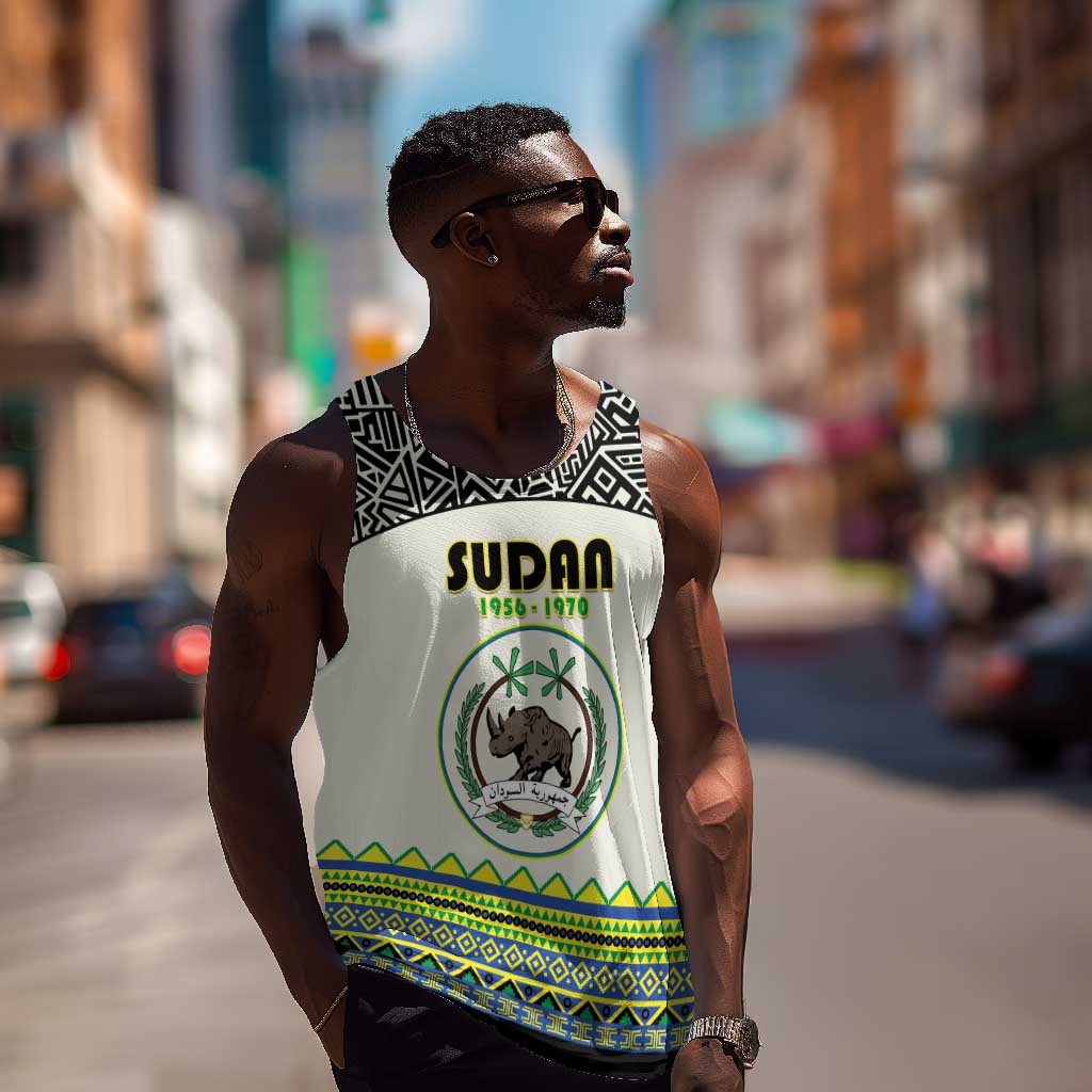 Personalized Sudan Men Tank Top Coat Of Arms 1956-1970 With African Pattern - African Pride