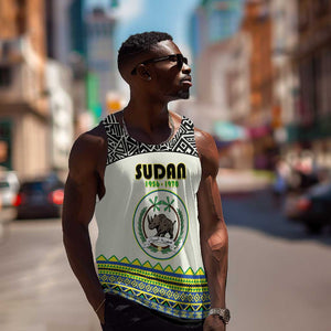 Personalized Sudan Men Tank Top Coat Of Arms 1956-1970 With African Pattern - African Pride