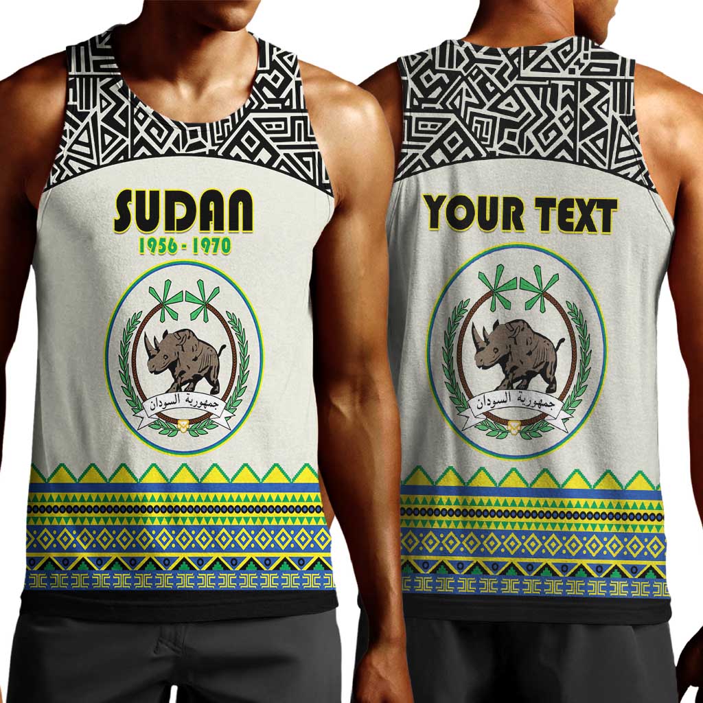 Personalized Sudan Men Tank Top Coat Of Arms 1956-1970 With African Pattern - African Pride
