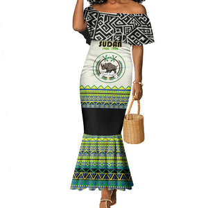 Personalized Sudan Mermaid Dress Coat Of Arms 1956-1970 With African Pattern - African Pride