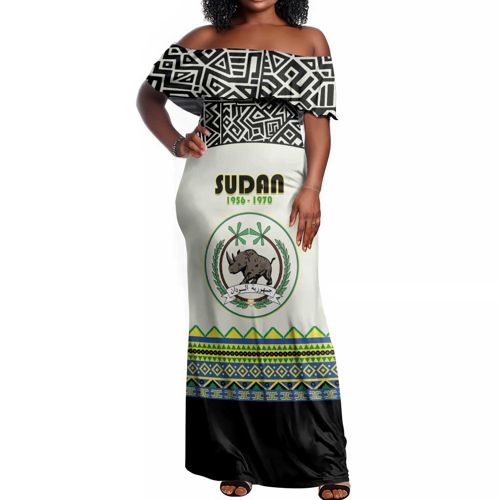 Personalized Sudan Off Shoulder Maxi Dress Coat Of Arms 1956-1970 With African Pattern - African Pride