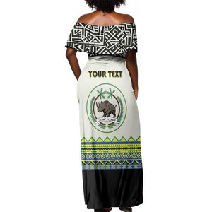 Personalized Sudan Off Shoulder Maxi Dress Coat Of Arms 1956-1970 With African Pattern - African Pride
