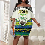 Personalized Sudan Off Shoulder Short Dress Coat Of Arms 1956-1970 With African Pattern - African Pride