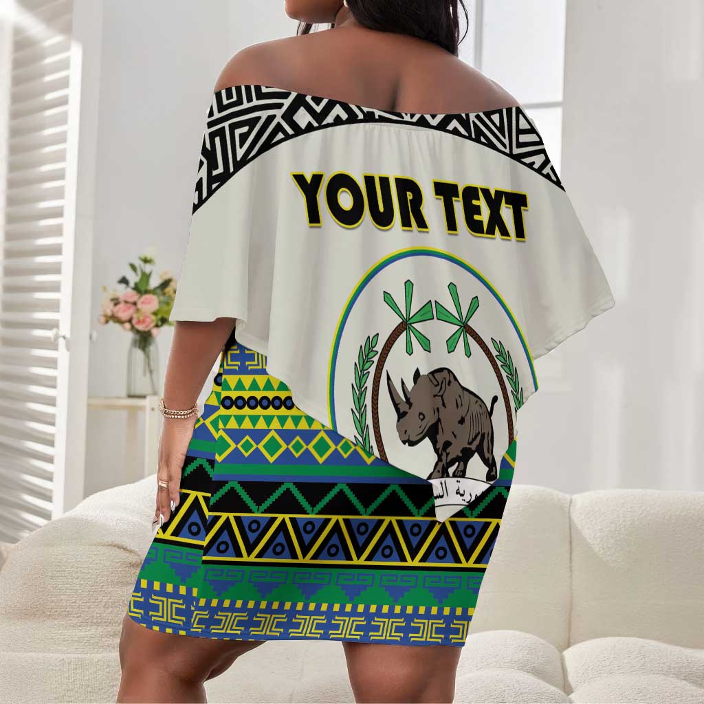 Personalized Sudan Off Shoulder Short Dress Coat Of Arms 1956-1970 With African Pattern - African Pride