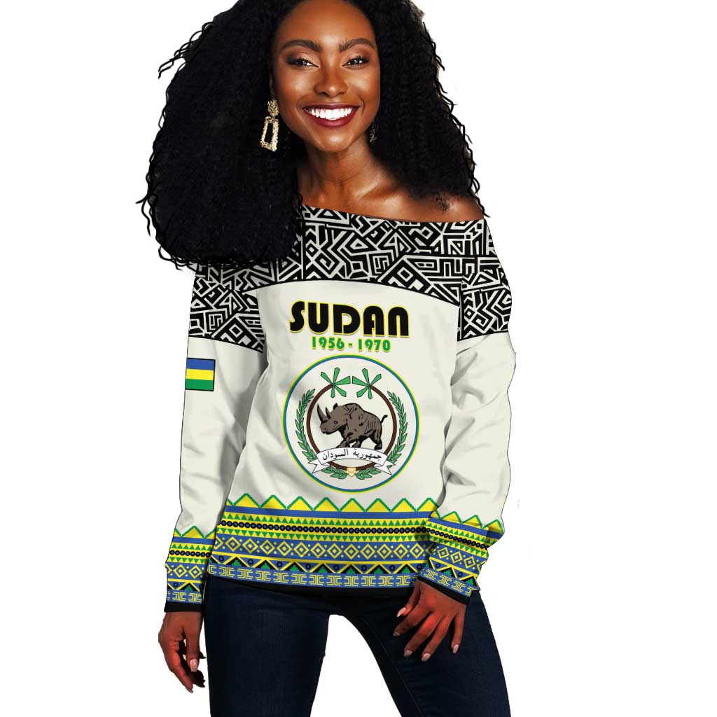 Personalized Sudan Off Shoulder Sweater Coat Of Arms 1956-1970 With African Pattern - African Pride