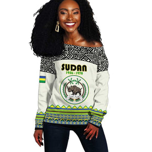 Personalized Sudan Off Shoulder Sweater Coat Of Arms 1956-1970 With African Pattern - African Pride