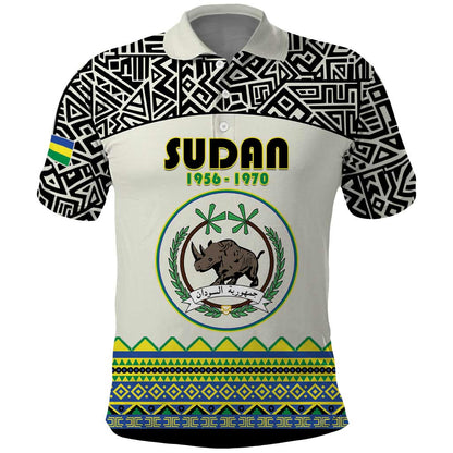 Personalized Sudan Polo Shirt Coat Of Arms 1956-1970 With African Pattern - African Pride
