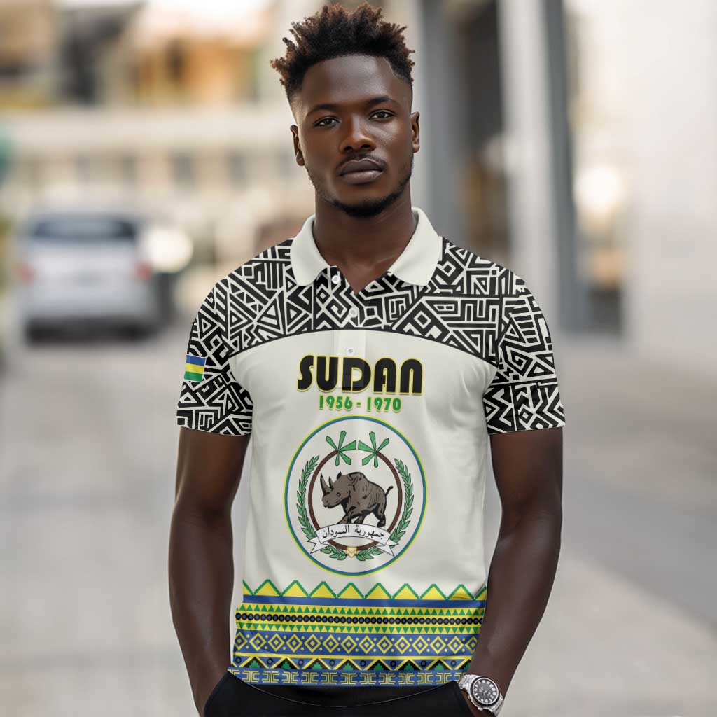 Personalized Sudan Polo Shirt Coat Of Arms 1956-1970 With African Pattern - African Pride