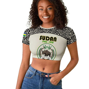 Personalized Sudan Raglan Cropped T shirt Coat Of Arms 1956-1970 With African Pattern - African Pride