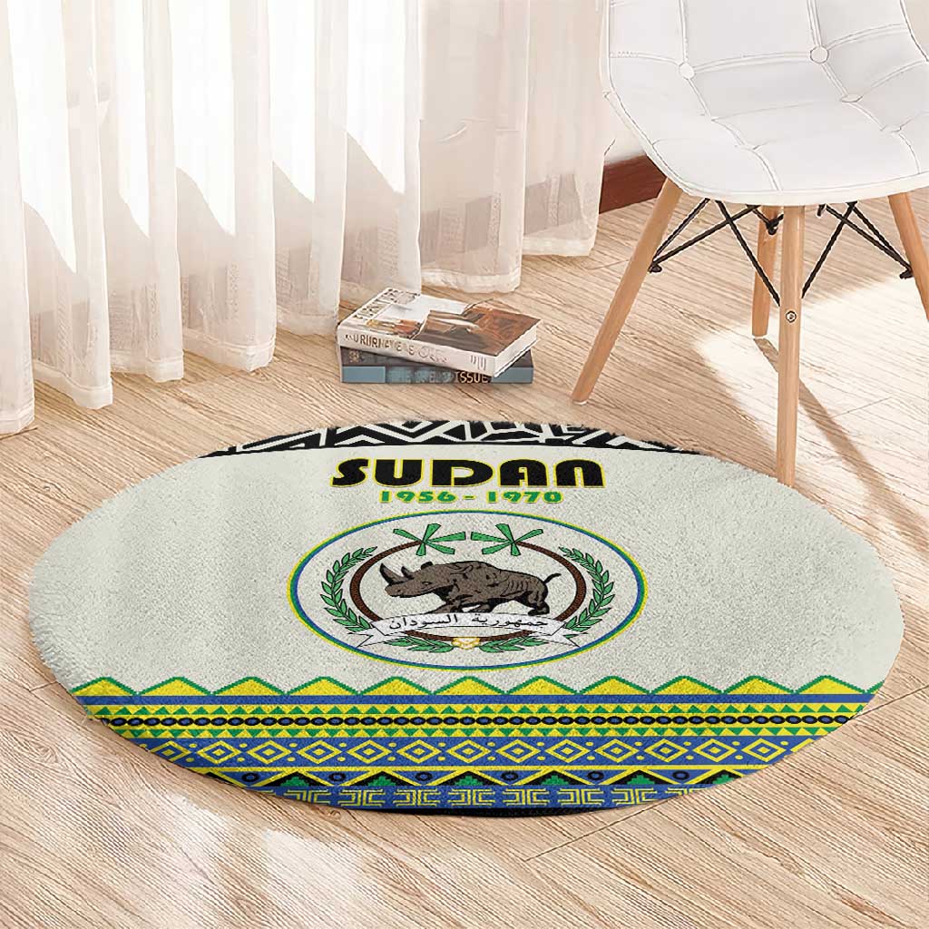 Sudan Round Carpet Coat Of Arms 1956-1970 With African Pattern - African Pride