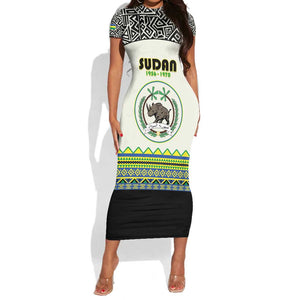 Personalized Sudan Short Sleeve Bodycon Dress Coat Of Arms 1956-1970 With African Pattern - African Pride