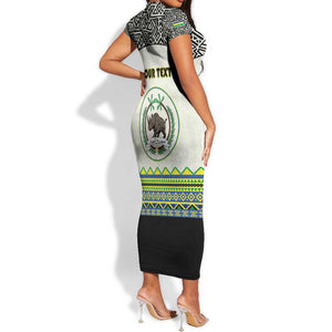 Personalized Sudan Short Sleeve Bodycon Dress Coat Of Arms 1956-1970 With African Pattern - African Pride