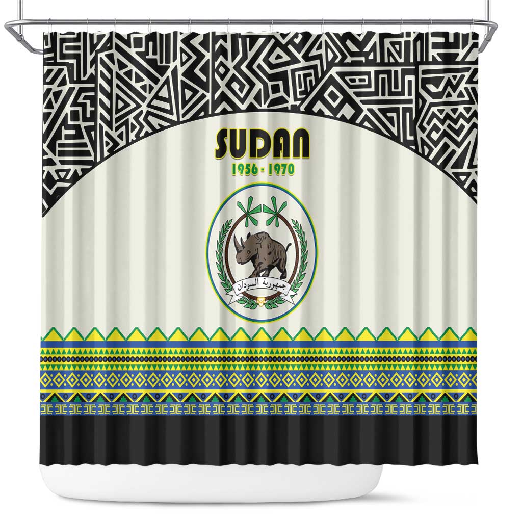 Sudan Shower Curtain Coat Of Arms 1956-1970 With African Pattern - African Pride