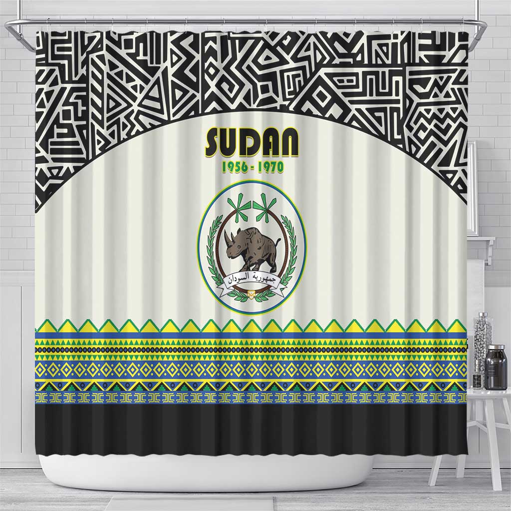 Sudan Shower Curtain Coat Of Arms 1956-1970 With African Pattern - African Pride