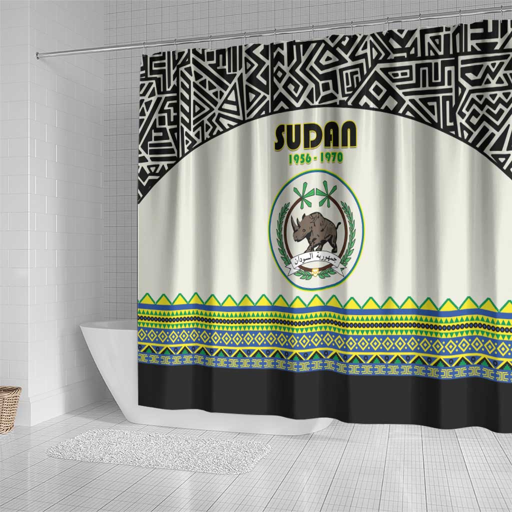 Sudan Shower Curtain Coat Of Arms 1956-1970 With African Pattern - African Pride