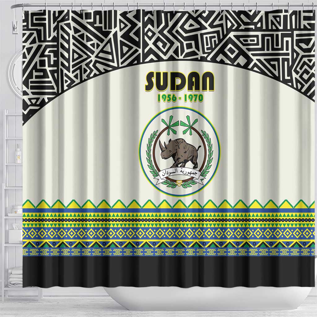 Sudan Shower Curtain Coat Of Arms 1956-1970 With African Pattern - African Pride