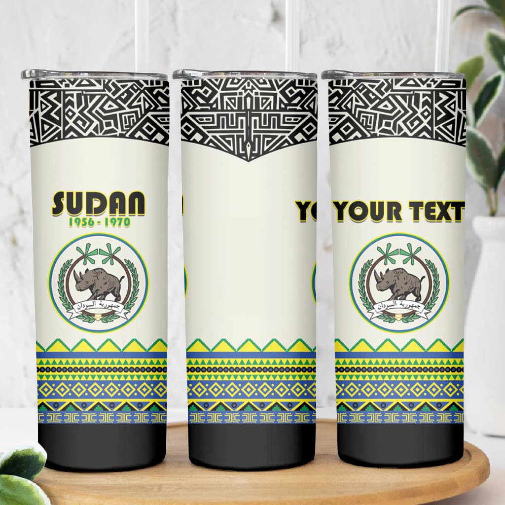 Personalized Sudan Skinny Tumbler Coat Of Arms 1956-1970 With African Pattern - African Pride