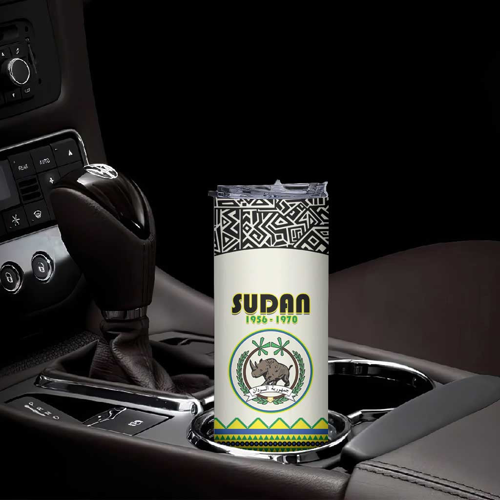 Personalized Sudan Skinny Tumbler Coat Of Arms 1956-1970 With African Pattern - African Pride