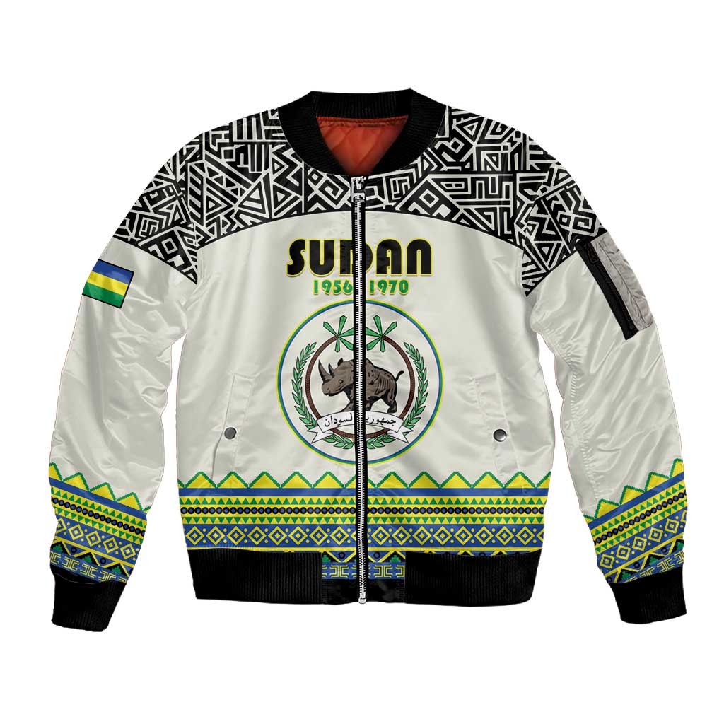 Personalized Sudan Sleeve Zip Bomber Jacket Coat Of Arms 1956-1970 With African Pattern - African Pride