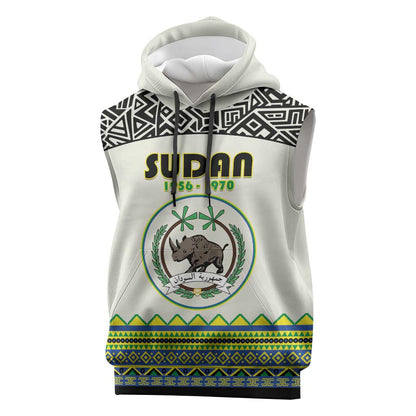 Personalized Sudan Sleeveless Hoodie Coat Of Arms 1956-1970 With African Pattern - African Pride