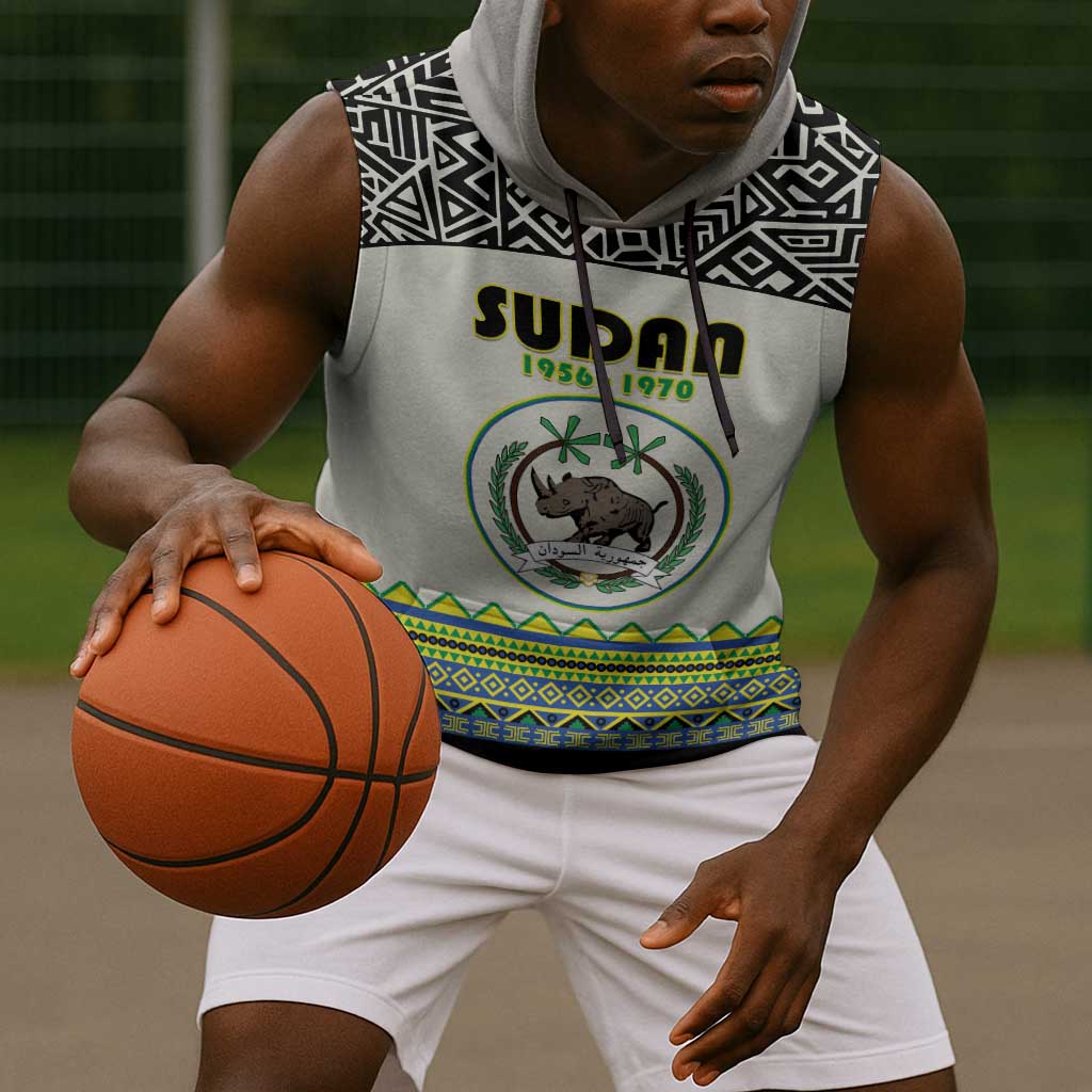 Personalized Sudan Sleeveless Hoodie Coat Of Arms 1956-1970 With African Pattern - African Pride