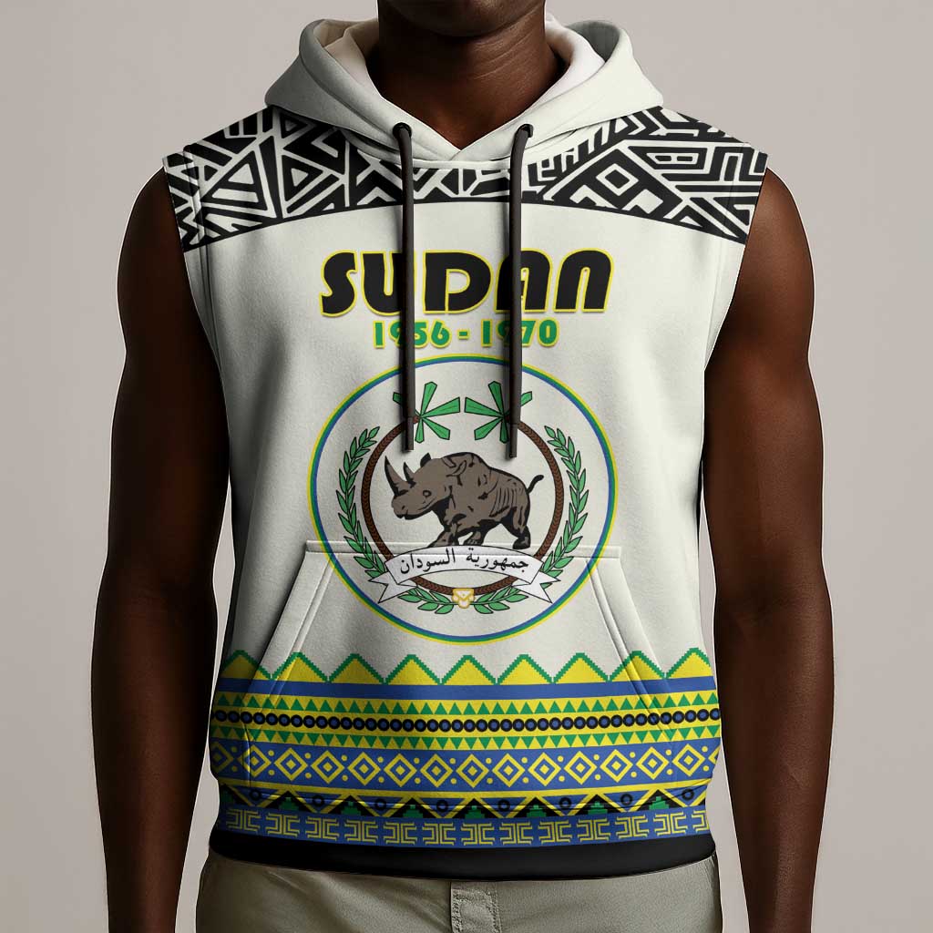 Personalized Sudan Sleeveless Hoodie Coat Of Arms 1956-1970 With African Pattern - African Pride