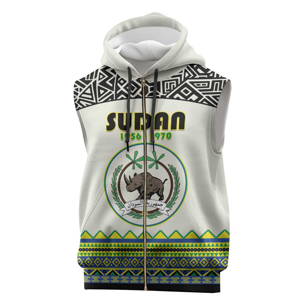 Personalized Sudan Sleeveless Zip Hoodie Coat Of Arms 1956-1970 With African Pattern - African Pride