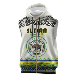 Personalized Sudan Sleeveless Zip Hoodie Coat Of Arms 1956-1970 With African Pattern - African Pride