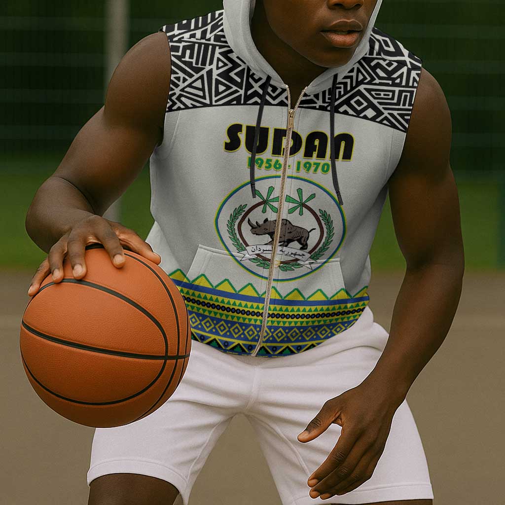 Personalized Sudan Sleeveless Zip Hoodie Coat Of Arms 1956-1970 With African Pattern - African Pride