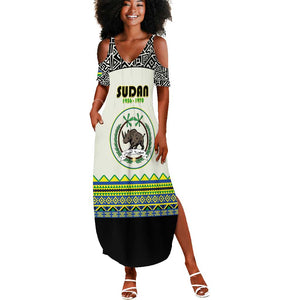 Personalized Sudan Summer Maxi Dress Coat Of Arms 1956-1970 With African Pattern - African Pride