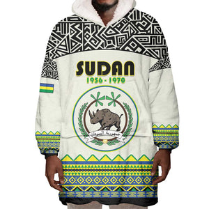 Personalized Sudan Wearable Blanket Hoodie Coat Of Arms 1956-1970 With African Pattern - African Pride