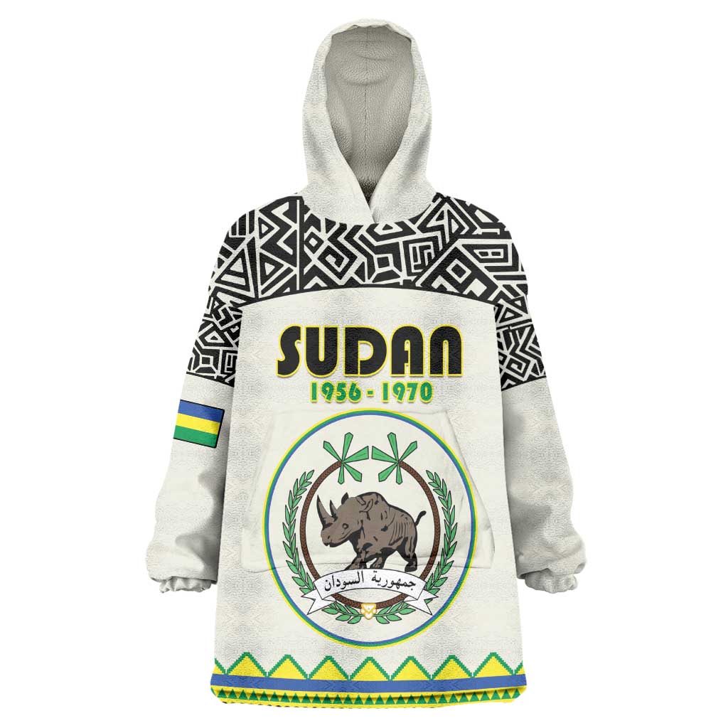 Personalized Sudan Wearable Blanket Hoodie Coat Of Arms 1956-1970 With African Pattern - African Pride